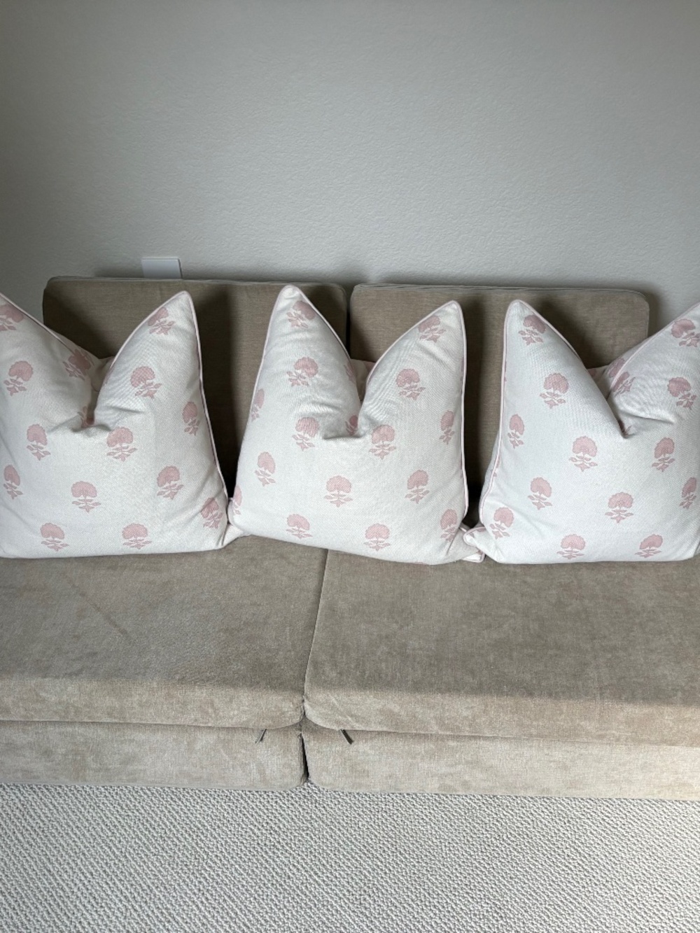 Set of THREE (3) Blush Pink & Off-White Throw Pillow Covers